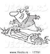 Vector of a Cartoon Lumberjack Log Rolling - Outlined Coloring Page by Toonaday