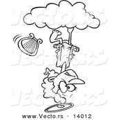 Vector of a Cartoon Mad Angel Upside down on a Cloud - Coloring Page Outline by Toonaday