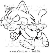 Vector of a Cartoon Mad Cat Walking - Coloring Page Outline by Toonaday