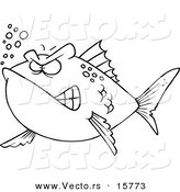 Vector of a Cartoon Mad Fish - Outlined Coloring Page Drawing by Toonaday