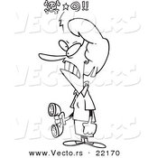 Vector of a Cartoon Mad Woman Holding a Telephone - Outlined Coloring Page by Toonaday