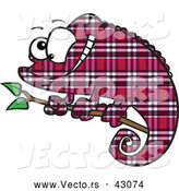 Vector of a Cartoon Magenta Plaid Chameleon Lizard Smiling on a Branch by Toonaday