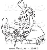 Vector of a Cartoon Magician Cutting a Woman in a Box - Coloring Page Outline by Toonaday