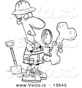 Vector of a Cartoon Male Archaeologist Inspecting a Bone - Outlined Coloring Page Drawing by Toonaday