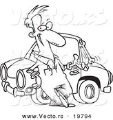 Vector of a Cartoon Male Auto Mechanic Tossing a Wrench - Outlined Coloring Page by Toonaday