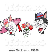 Vector of a Cartoon Male Cat Giving Flowers to a Pretty Female Cat by LaffToon