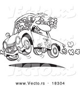 Vector of a Cartoon Male Driver with Road Rage - Outlined Coloring Page by Toonaday