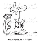 Vector of a Cartoon Male Golfer Praying - Outlined Coloring Page Drawing by Toonaday