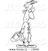 Vector of a Cartoon Male Patient Looking Back at the Velcro on His Hospital Gown - Coloring Page Outline by Toonaday