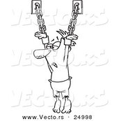 Vector of a Cartoon Male Prisoner Suspended from Chains - Outlined Coloring Page by Toonaday