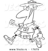 Vector of a Cartoon Male Ranger Walking - Coloring Page Outline by Toonaday