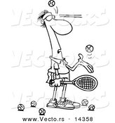 Vector of a Cartoon Male Tennis Player Being Hit in the Face with Ball After Ball - Coloring Page Outline by Toonaday