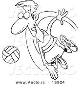 Vector of a Cartoon Male Volleyball Player Hitting a Ball - Coloring Page Outline by Toonaday