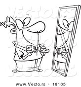 Vector of a Cartoon Man Adjusting His New Tie - Outlined Coloring Page by Toonaday