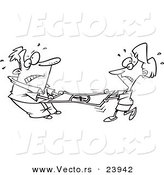 Vector of a Cartoon Man and Woman Stretching a Dollar - Coloring Page Outline by Toonaday