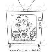 Vector of a Cartoon Man Appearing on a Fast Food Television Commercial - Coloring Page Outline by Toonaday