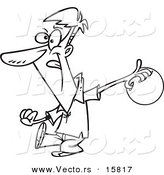 Vector of a Cartoon Man Approaching a Bowling Lane - Outlined Coloring Page Drawing by Toonaday