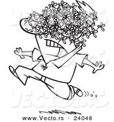 Vector of a Cartoon Man Being Attacked by a Swarm of Bees - Coloring Page Outline by Toonaday