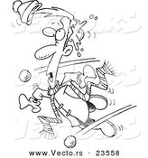 Vector of a Cartoon Man Being Hit with Snowballs - Coloring Page Outline by Toonaday