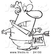 Vector of a Cartoon Man Being Struck with a Taxes Arrow - Coloring Page Outline by Toonaday