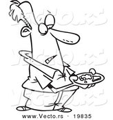 Vector of a Cartoon Man Carrying a Meager Dinner Plate - Outlined Coloring Page by Toonaday