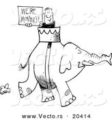 Vector of a Cartoon Man Carrying a We're Moving Sign on an Elephant - Coloring Page Outline by Toonaday