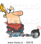 Vector of a Cartoon Man Chained to a Lit Bomb by Toonaday