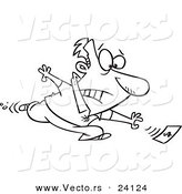 Vector of a Cartoon Man Chasing His Last Dollar - Coloring Page Outline by Toonaday