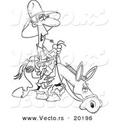 Vector of a Cartoon Man Chewing on Straw and Riding a Horse - Outlined Coloring Page by Toonaday