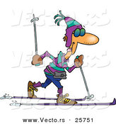 Vector of a Cartoon Man Cross Country Skiing Across Snow by Toonaday