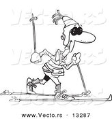 Vector of a Cartoon Man Cross Country Skiing - Coloring Page Outline by Toonaday