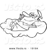Vector of a Cartoon Man Daydreaming on a Cloud - Outlined Coloring Page by Toonaday