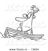 Vector of a Cartoon Man Drifting in a Boat - Outlined Coloring Page by Toonaday