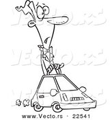 Vector of a Cartoon Man Driving a Compact Car - Coloring Page Outline by Toonaday