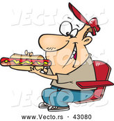 Vector of a Cartoon Man Eating a Long Hot Dog at a Sporting Event by Toonaday