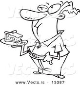 Vector of a Cartoon Man Eating Pie - Coloring Page Outline by Toonaday