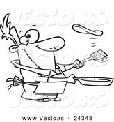 Vector of a Cartoon Man Flipping a Flapjack - Outlined Coloring Page by Toonaday