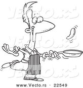 Vector of a Cartoon Man Flipping Pancakes - Coloring Page Outline by Toonaday