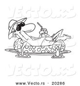 Vector of a Cartoon Man Floating in an Inner Tube with a Beverage - Coloring Page Outline by Toonaday