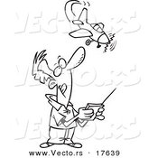Vector of a Cartoon Man Flying a Remote Control Plane - Coloring Page Outline by Toonaday