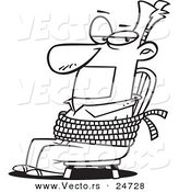 Vector of a Cartoon Man Gagged and Tied to a Chair - Outlined Coloring Page by Toonaday
