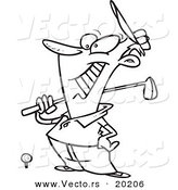 Vector of a Cartoon Man Grinning at the Golf Course - Outlined Coloring Page by Toonaday