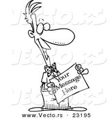 Vector of a Cartoon Man Holding a Blank Sign - Coloring Page Outline by Toonaday