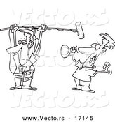 Vector of a Cartoon Man Holding a Boom Microphone over an Actor - Coloring Page Outline by Toonaday