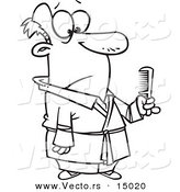 Vector of a Cartoon Man Holding a Comb - Coloring Page Outline by Toonaday