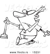 Vector of a Cartoon Man Holding a Nasty Toilet Plunger - Coloring Page Outline by Toonaday