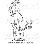 Vector of a Cartoon Man Holding an Apple with a Worm - Coloring Page Outline by Toonaday