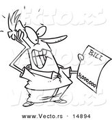 Vector of a Cartoon Man Holding an Extreme Billing Statement - Coloring Page Outline by Toonaday