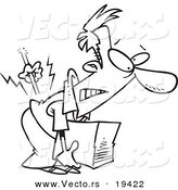 Vector of a Cartoon Man Hurting His Back While Picking up a Box - Outlined Coloring Page by Toonaday