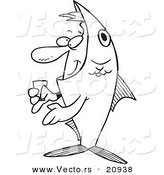 Vector of a Cartoon Man in a Fish Costume - Coloring Page Outline by Toonaday